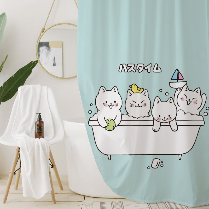 猫咪卡通浴帘定制欧式小清新加厚防水防霉浴室浴帘