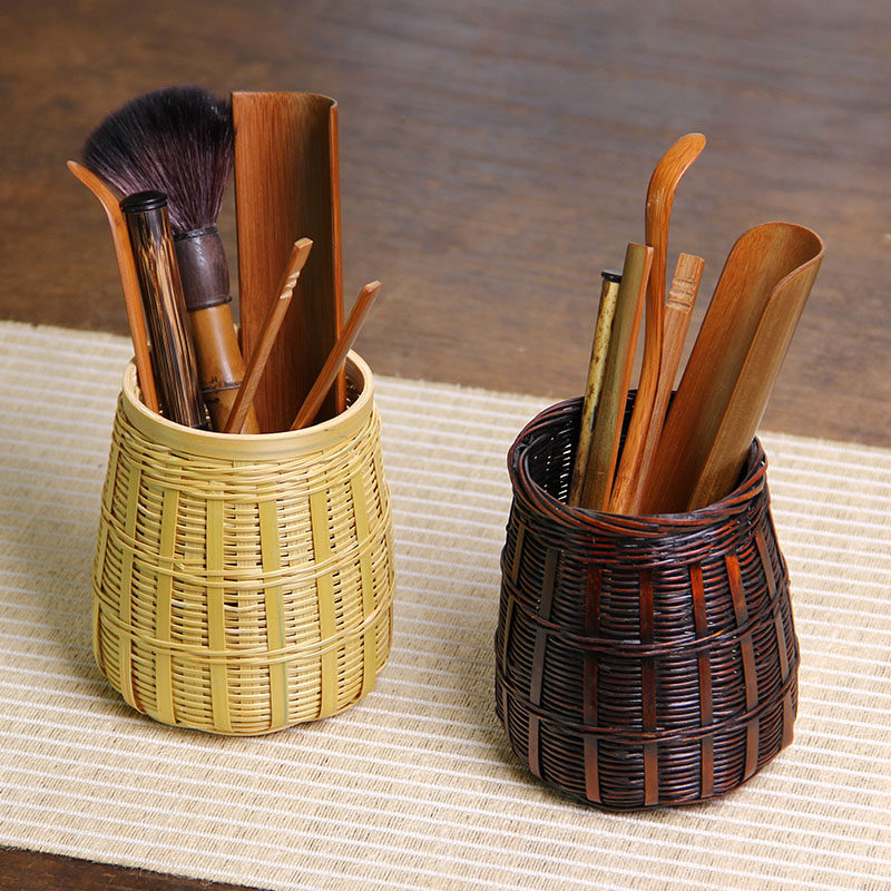 笔筒手工竹编复古竹制中国国风民宿桌面茶道笔筒
