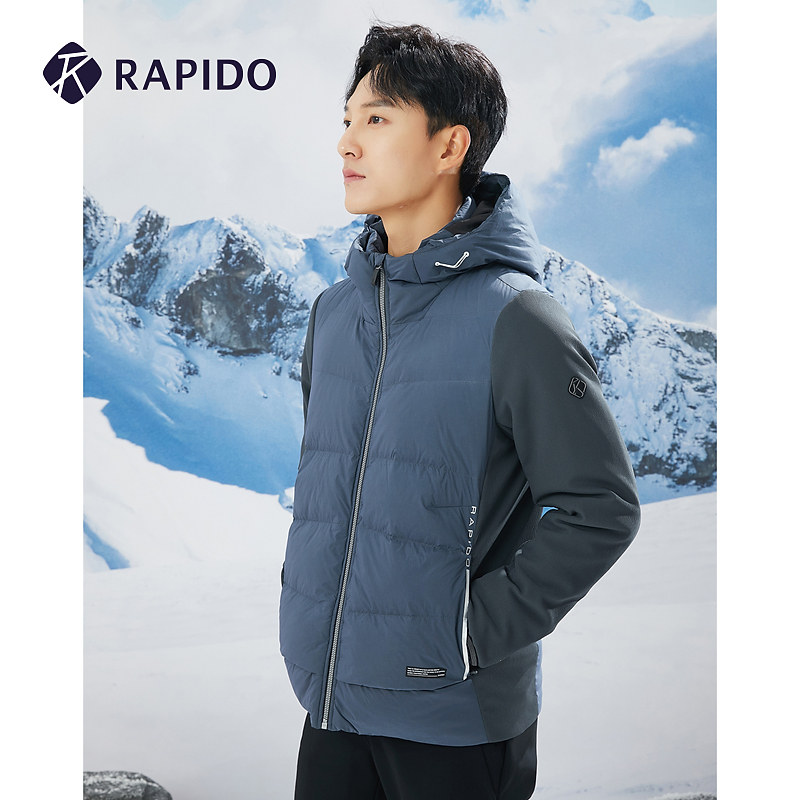 rapido雳霹道2021秋冬新品男士夹克外套摇粒绒拼接连帽鹅绒羽绒服