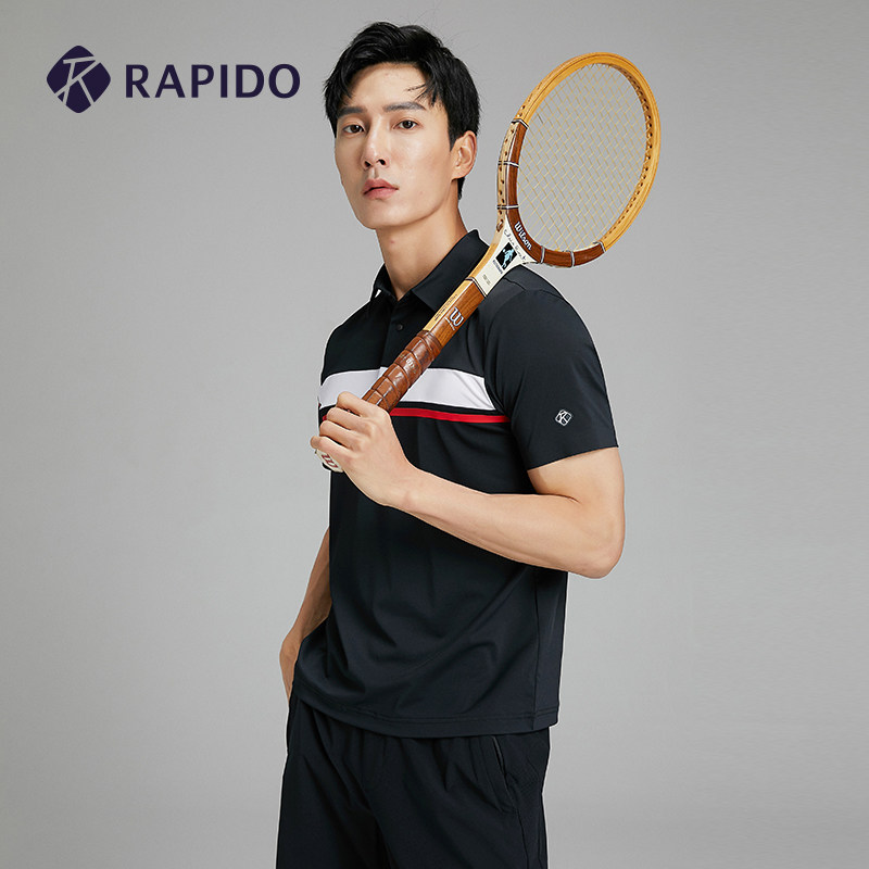 rapido雳霹夏季新品男士高尔夫系列横纹弹性撞色运动polo衫