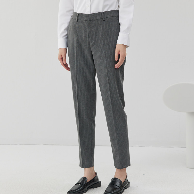 宿色条纹西装裤女春秋新款垂感正装休闲裤灰色质感直筒裤子
