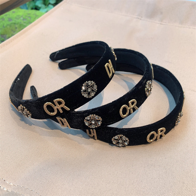 德鲁纳酒店李智恩同款黑色丝绒满钻发箍头箍发卡简约洗脸外出配饰