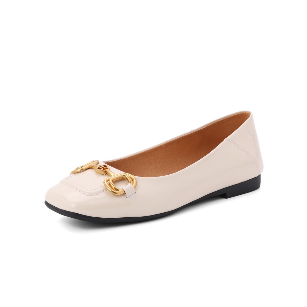 2021年百丽平底单鞋秋季新款真皮黑色方头通勤单鞋