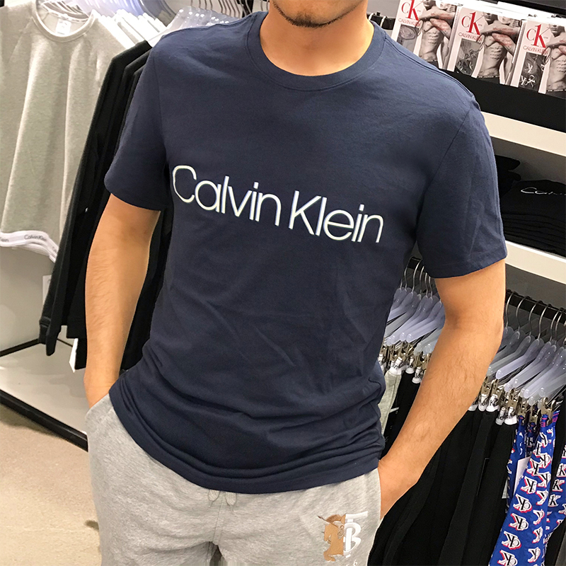 CK Calvin Klein男士夏季新款轻柔舒适圆领纯棉短袖T恤家居服睡衣