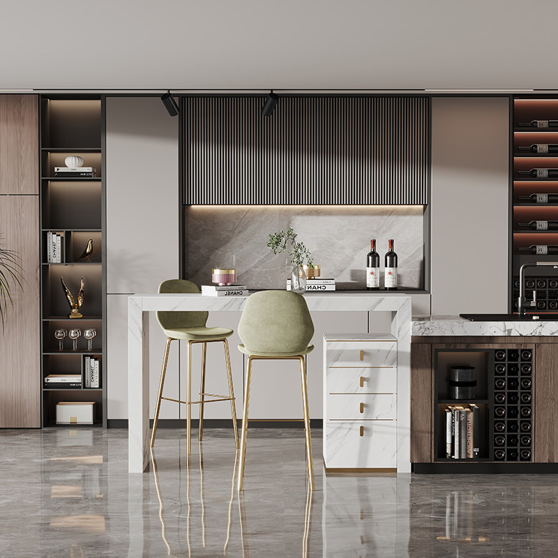 轻奢岩板吧台桌家用高端现代简约带储藏柜高吧桌开放式厨房意式台