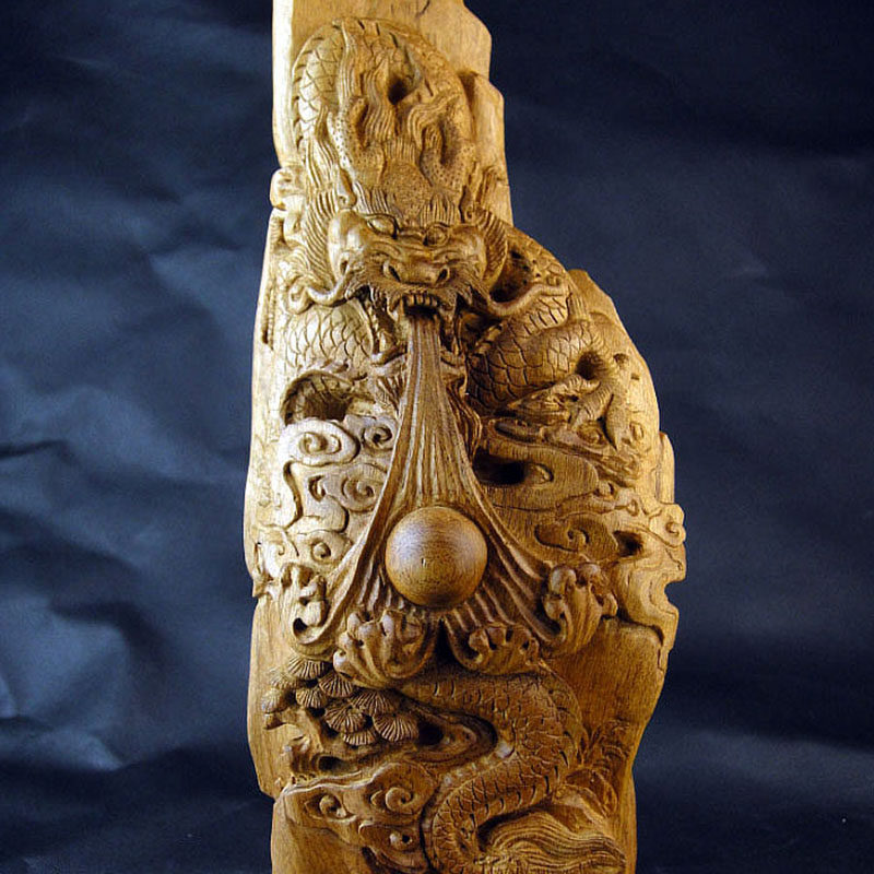 印尼沉香木雕艺术品蟠龙戏珠黄蜡沉黄油收藏品雕刻木雕