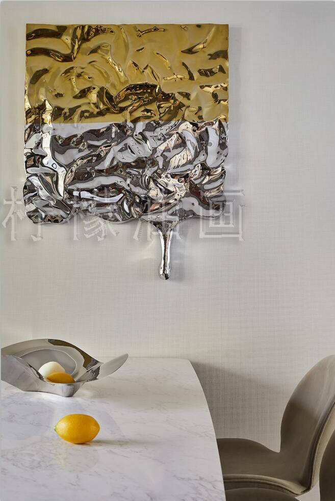不锈钢水滴生财装饰画轻奢立体装置艺术客厅玄关现代装饰画