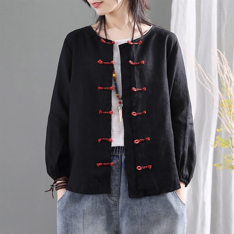 中国国风复古盘扣棉麻上衣宽松外搭亚麻开衫衬衫