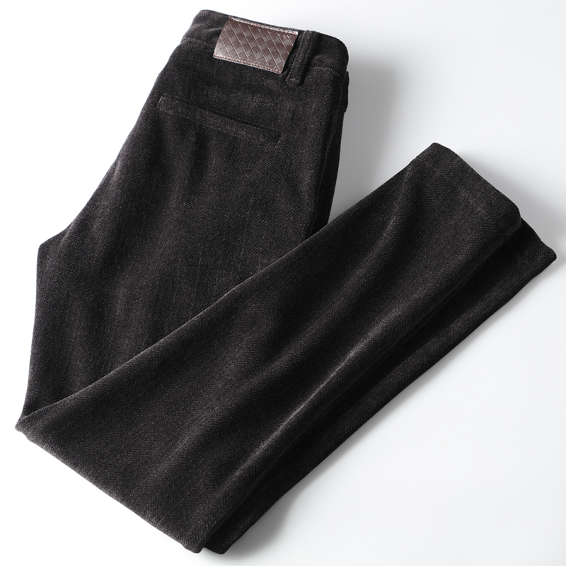 优先 2021秋冬新款时尚暗竖条纹针织弹力裤子 舒适保暖休闲裤毛呢