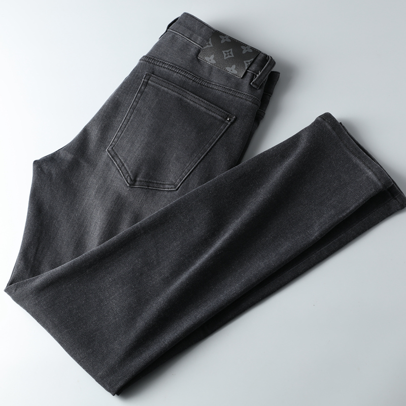 贵族羊毛牛仔 秋冬厚款加绒裤子 弹力舒适男士修身直筒黑色牛仔裤