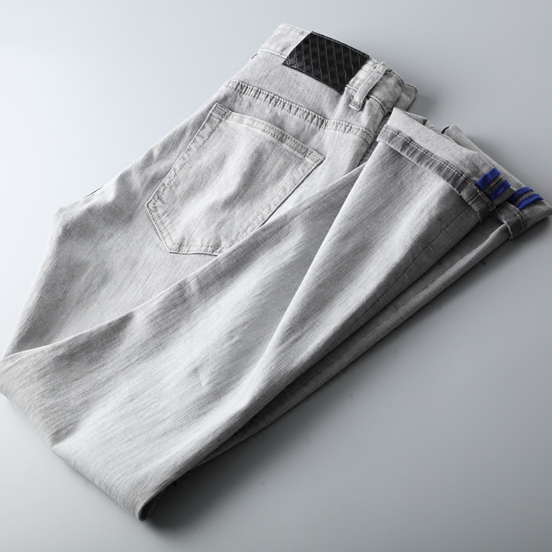 烟灰色牛仔裤男装 新款男士春秋季舒适弹力修身直筒牛仔裤 男裤子