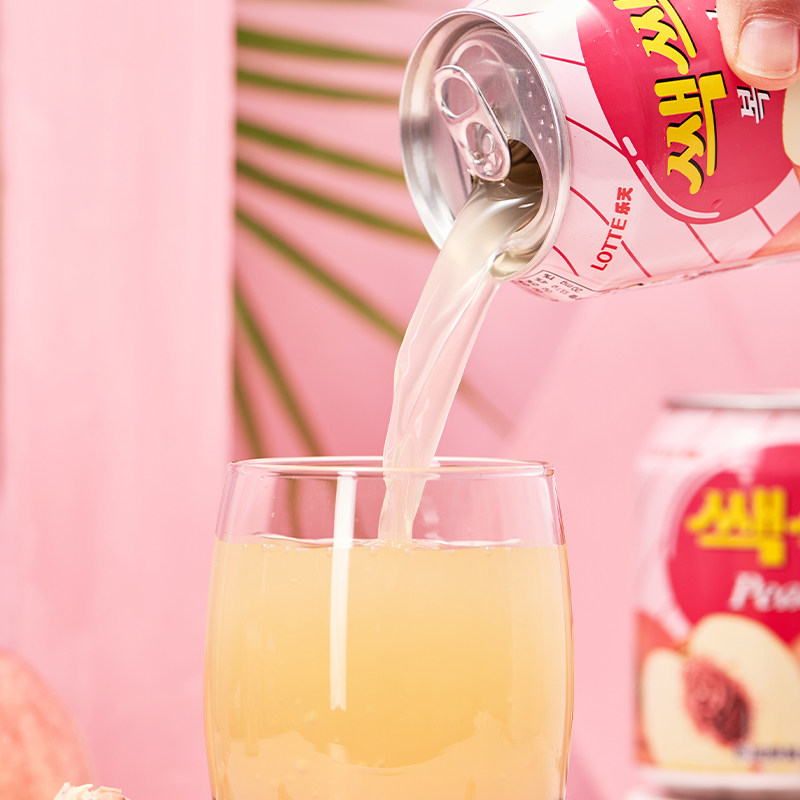 礼盒韩国进口饮料乐天lotte蜜桃桃汁238ml12罐果味