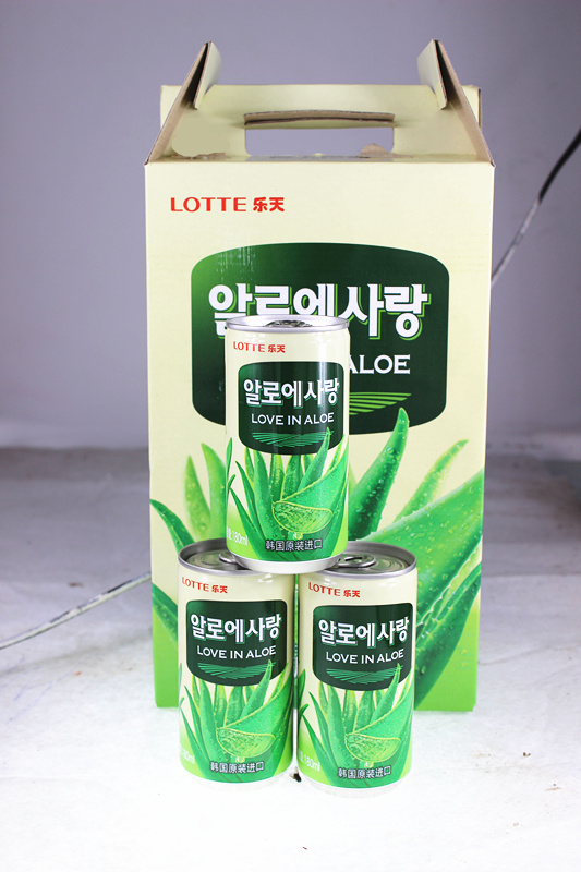 韩国原装进口 lotte乐天爱上芦荟芦荟味饮料 180ml*15罐 整箱装