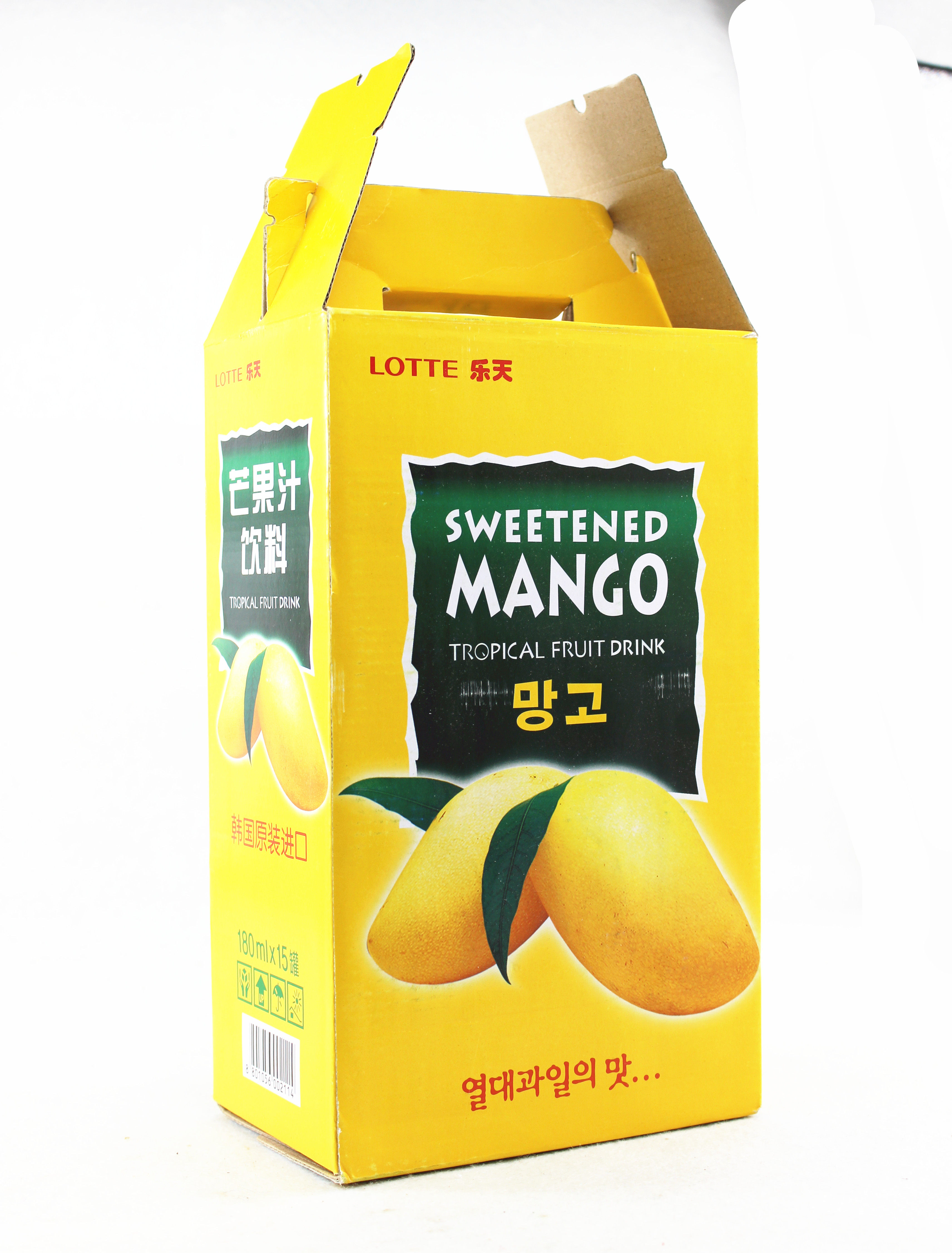 韩国进口饮料乐天芒果汁饮料箱装180ml/*15听整箱批 发包邮