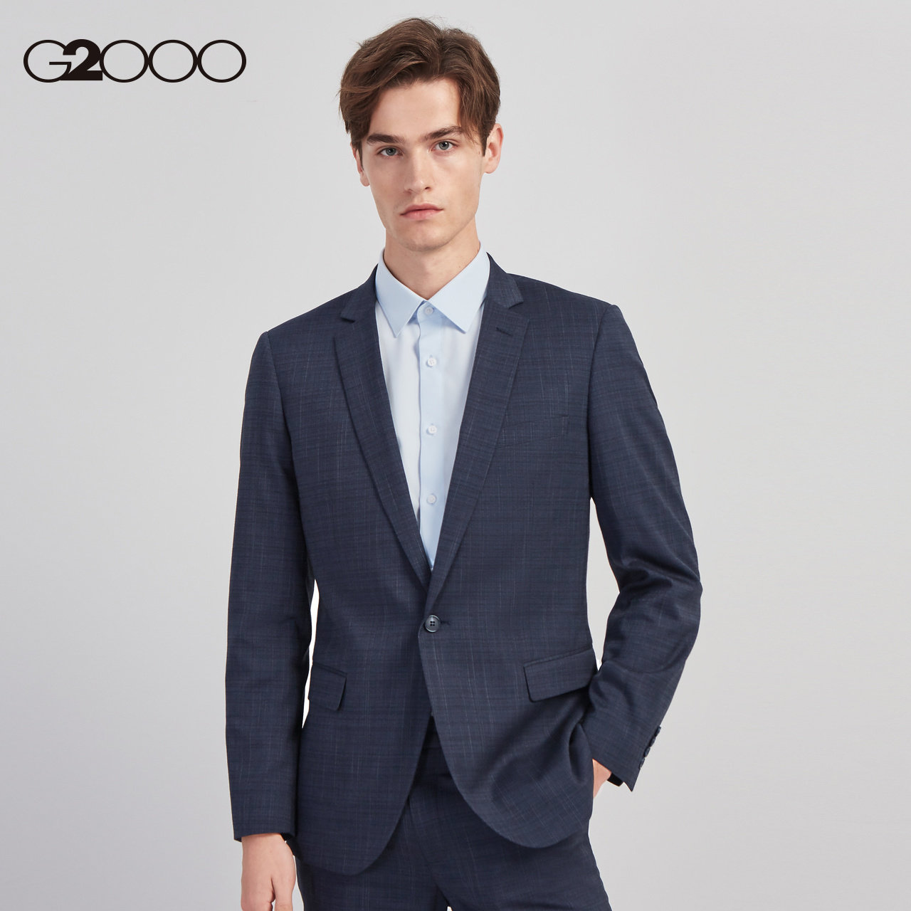 g2000男装帅气儒雅格子西装新款职业正装修身西服