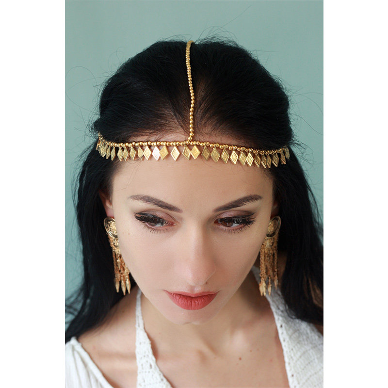 波西米亚风饰品金色希腊头饰前额头链印度首饰新娘发饰invia度假