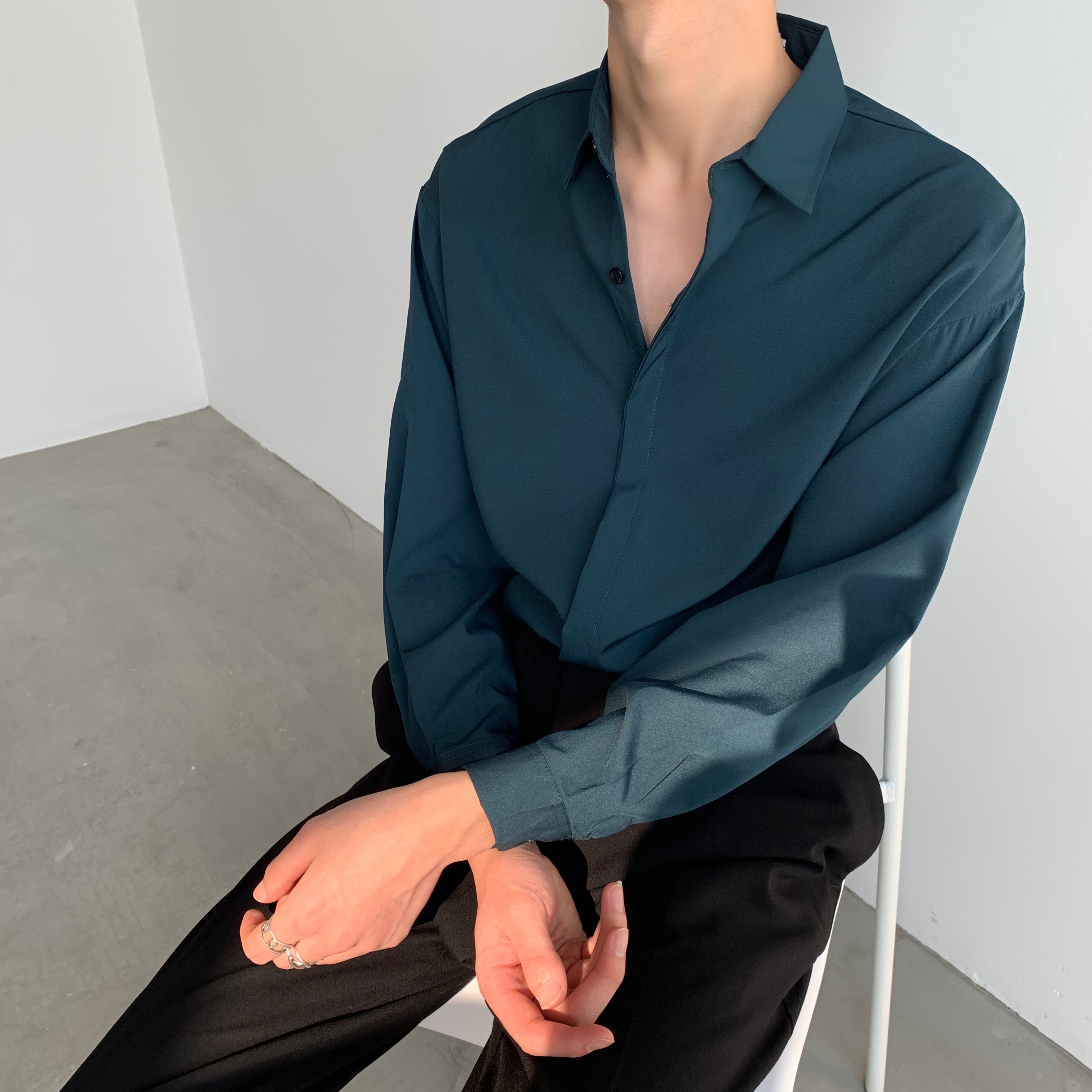 禁欲垂感坠感百搭黑白衬衫长袖韩版宽松潮流衬衫