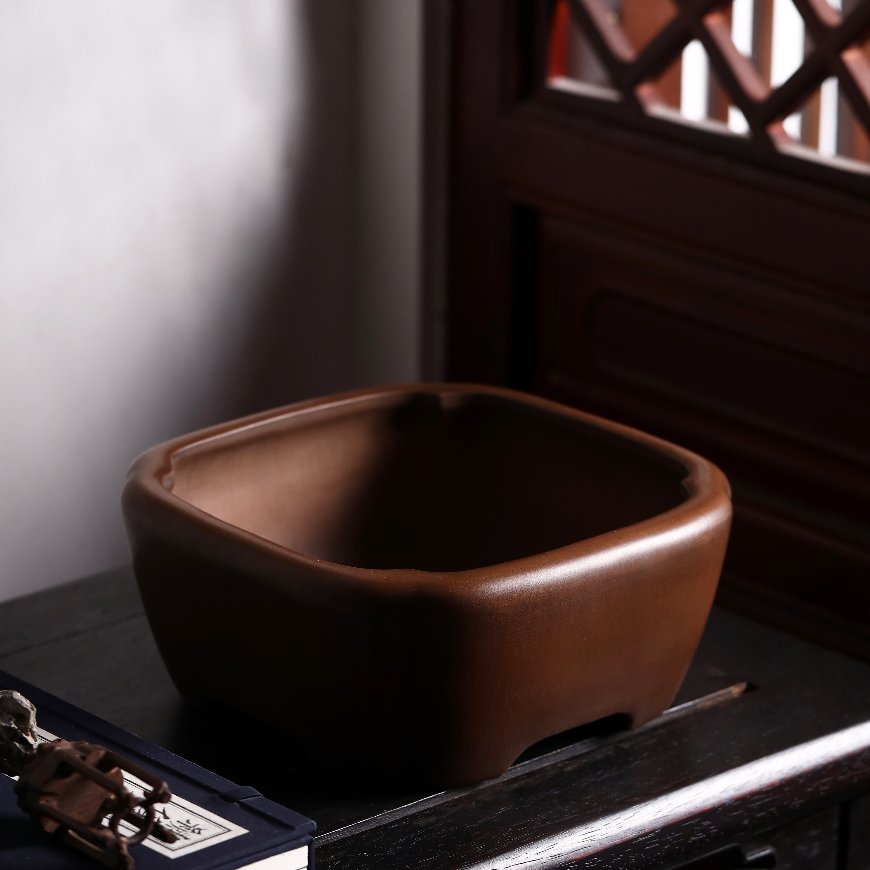 紫砂花盆朱水明盆艺四方户外庭院树桩陶瓷盆景花盆