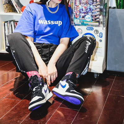 airjordan1aj1zoom气垫黑白紫高帮大巴黎篮球鞋db3610