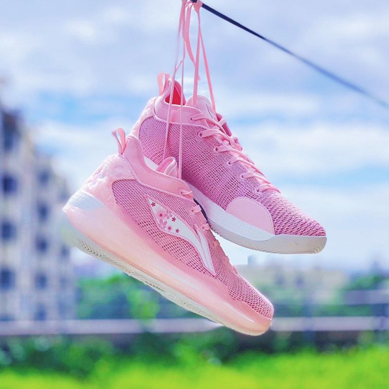 lining李宁驭帅粉色樱花男子低帮缓震篮球鞋abaq01311篮球鞋