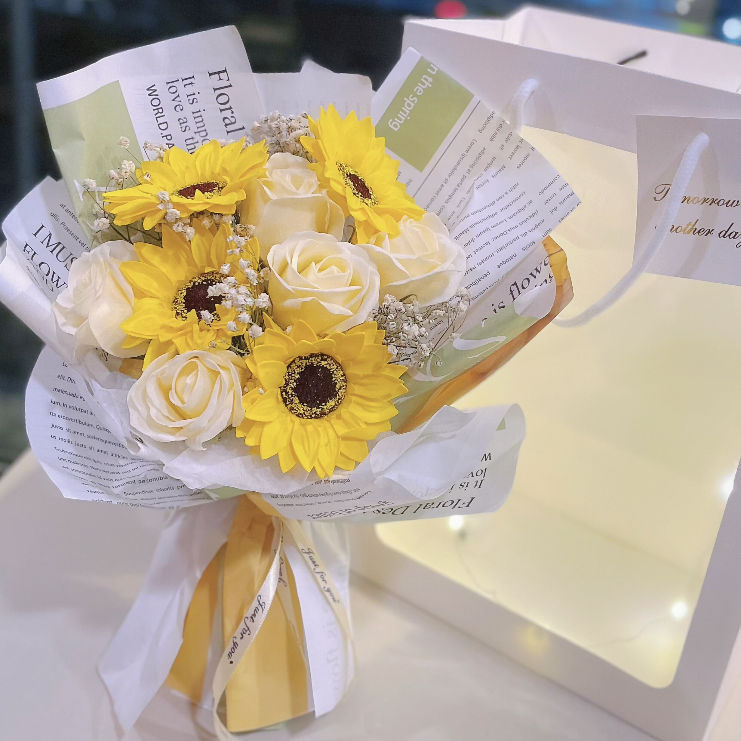 教师节礼物花束满天星干花束香皂花向日葵送女友闺蜜生日礼物网红