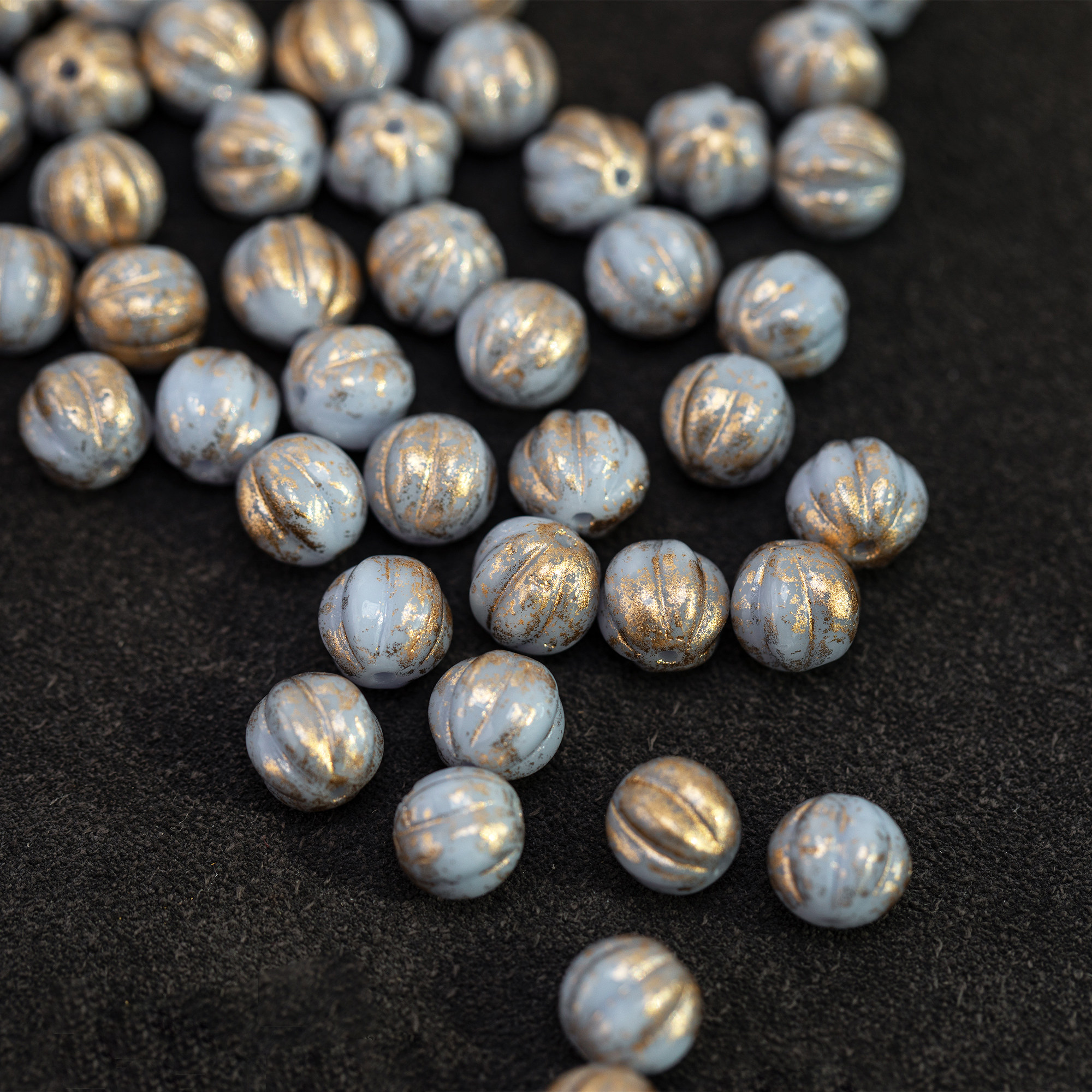 8mm南瓜珠星灰蓝洒金进口捷克高品质琉璃散珠手链复水晶diy人造