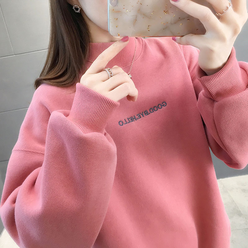 半高领卫衣女秋冬2023新款韩版宽松加绒加厚长袖女士套头外套上衣