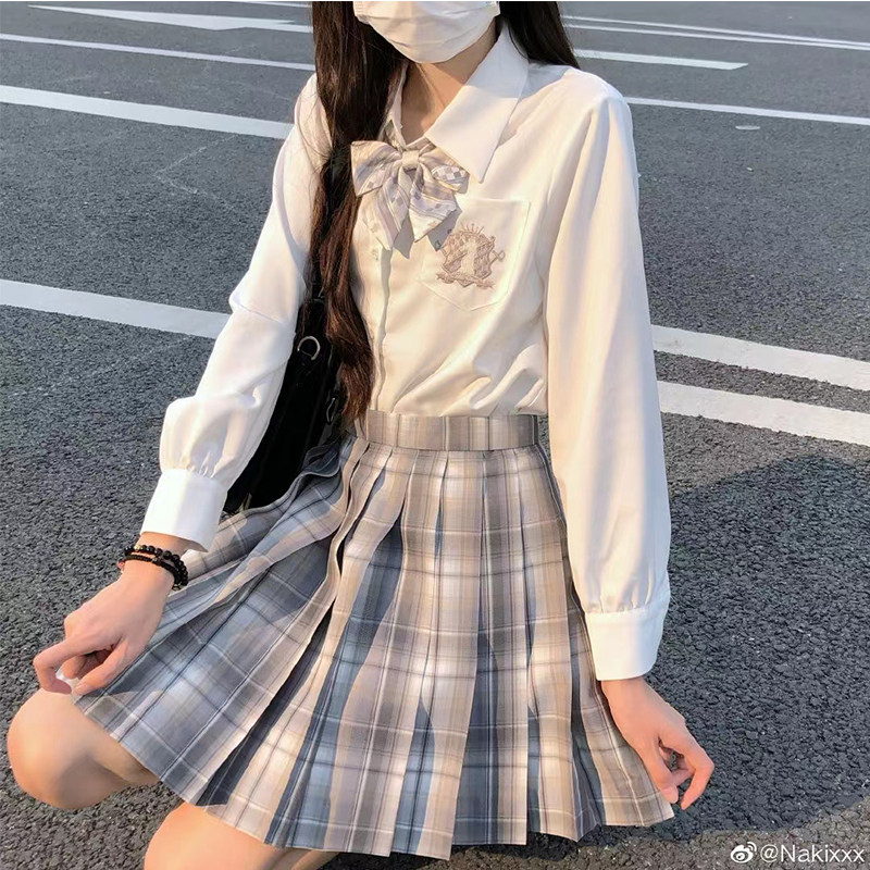 神仙club原创jk格裙白皇后校供感制服贵族灰格裙3天内发