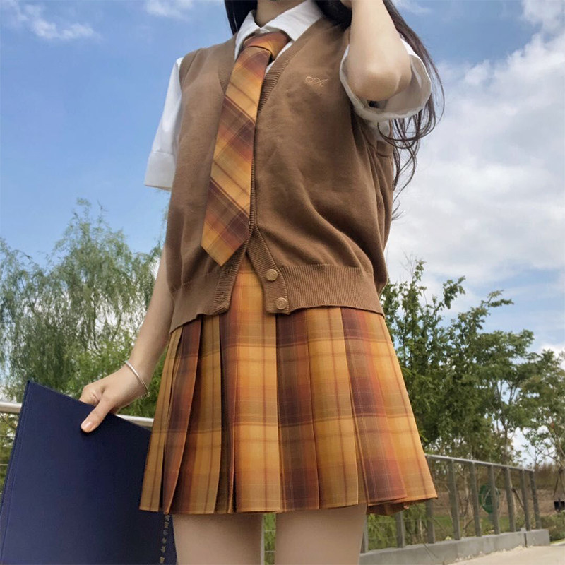 神仙club原创jk日见黄色格裙现货半身裙