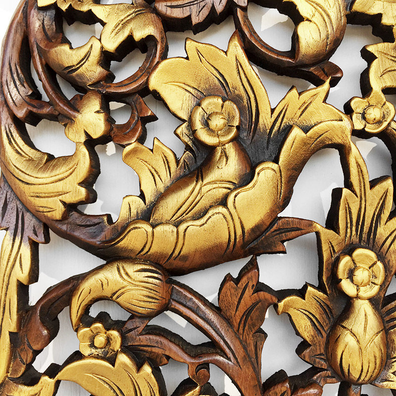 泰国柚木雕花花卉90cm长方形泰北玫瑰图案全可定做木雕