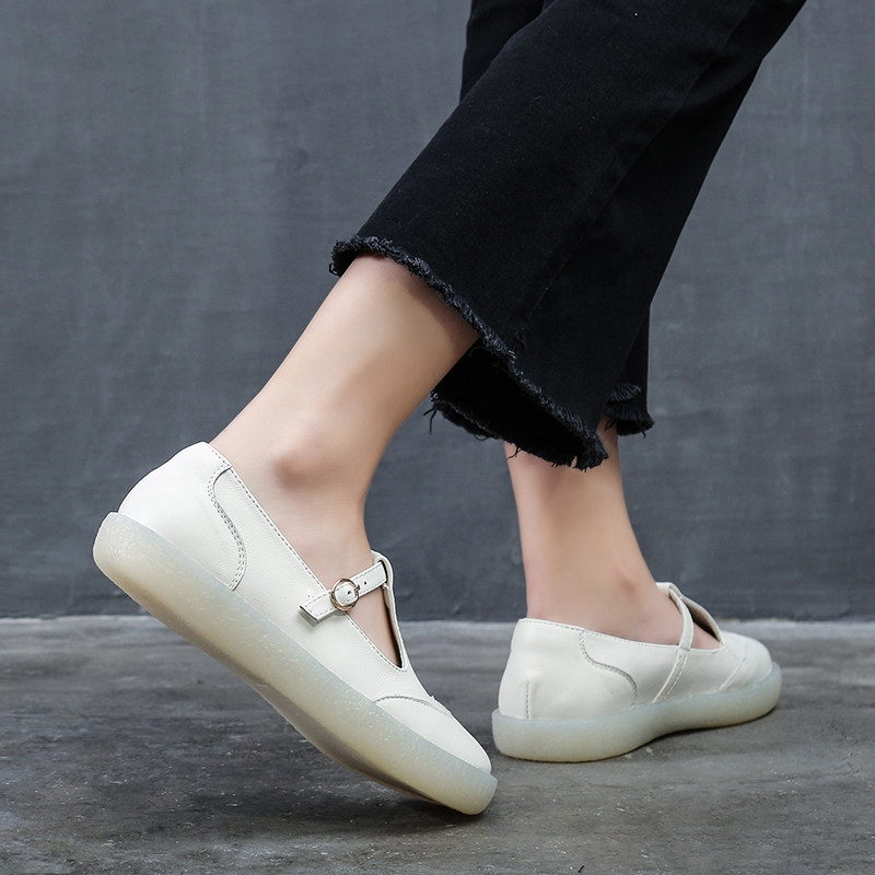 牛筋底单鞋女平底真皮白色护士鞋女软底孕妇鞋复古大码女鞋41-43