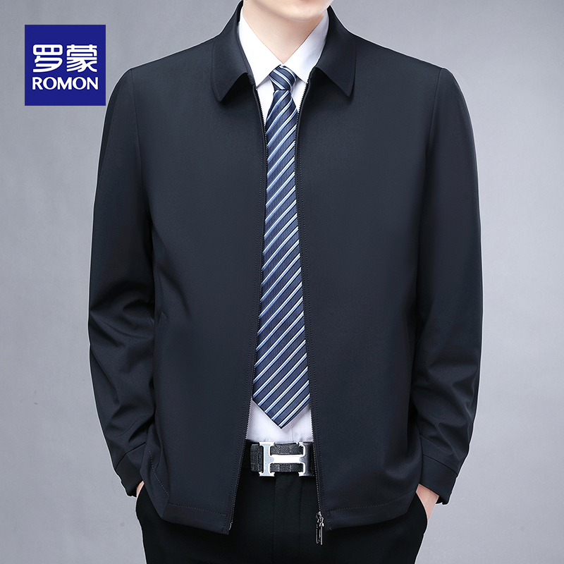 罗蒙男士翻领夹克春秋季商务百搭翻领外套高端爸爸褂子休闲茄克衫