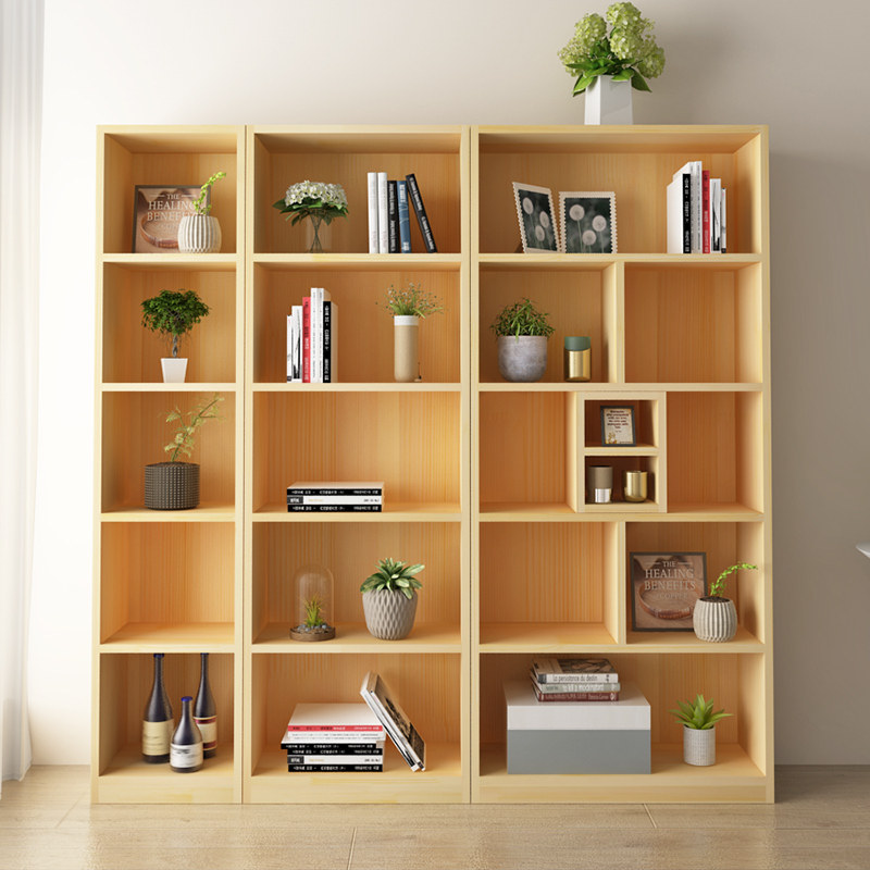 全实木书柜自由组合书橱环保松木儿童无门储物柜学生置物书架落地