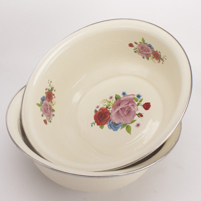 老式包边搪瓷铁瓷宝宝脸盆家用洗衣盆脚盆明火脸盆