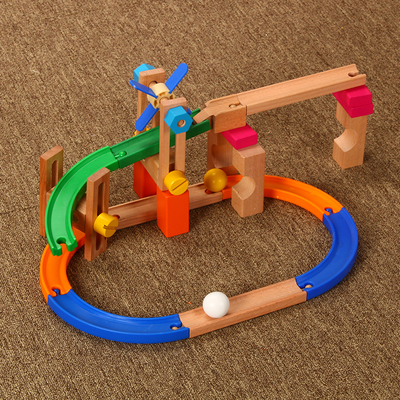 儿童益智轨道过山车玩具套装木制滚珠积木368周岁男孩智力拼装建构