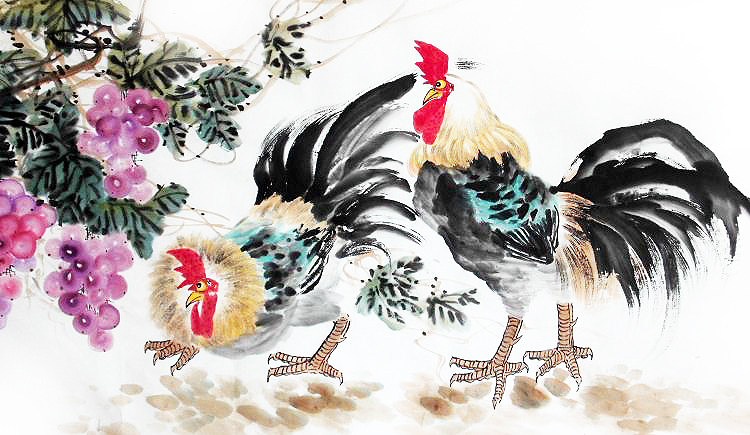 客厅大吉雄鸡公鸡葫芦条幅横条装饰画办公室手绘国画