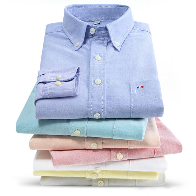 Langmeng Spring Autumn Cotton Oxford Textile Men's long-sleeved shirt men's Korean version of the solid color shirt casual fashion upper tide Langmeng Spring Autumn Cotton Oxford Textile Men's long-sleeved shirt men's Korean version of the solid color shirt casual fashion upper tide