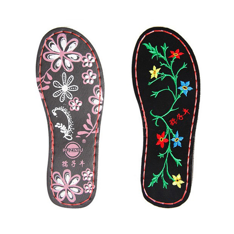 鞋底手工diy编织印花凉鞋pu贵妃绣花绣花鞋居家凉拖