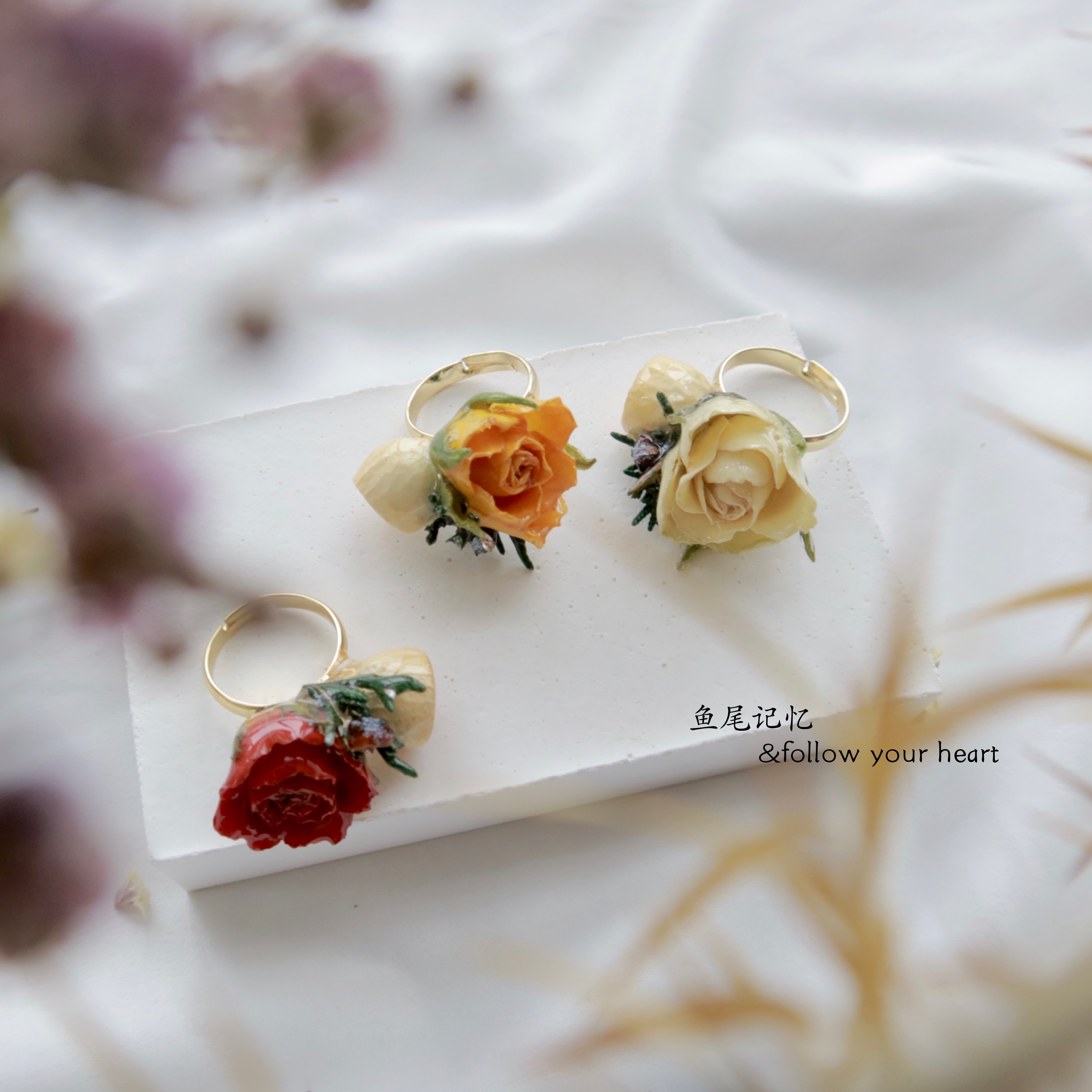 花开戒指春暖花开小众设计玫瑰干花永生花可调调节戒指