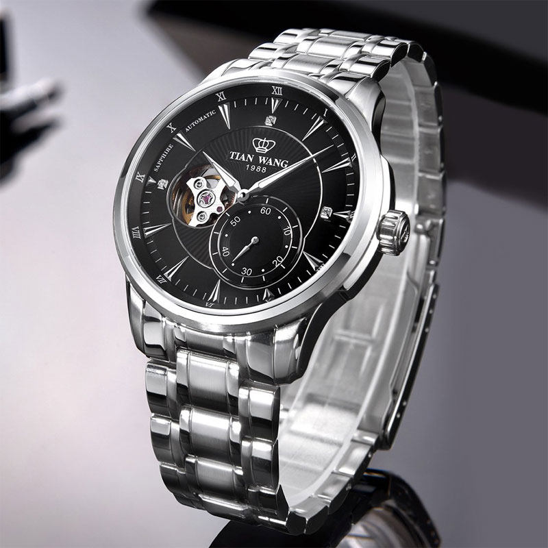 天王表全自动机械表男表正品防水钢带真皮带夜光镂空机械手表男士