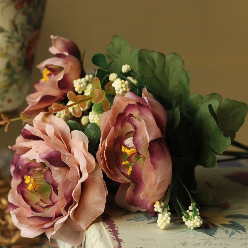 欧式宫廷仿真真假绢花家居装饰婚庆新娘手捧复古仿真植物盆景