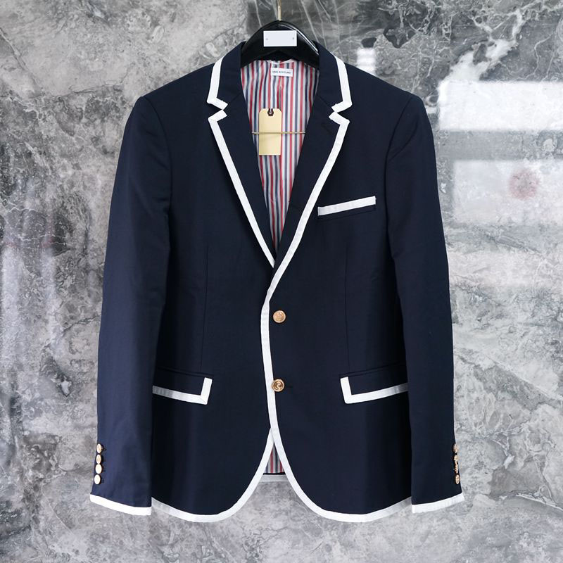 2021年春季新款TB西服男女同款男士修身羊毛白边休闲西装外套潮