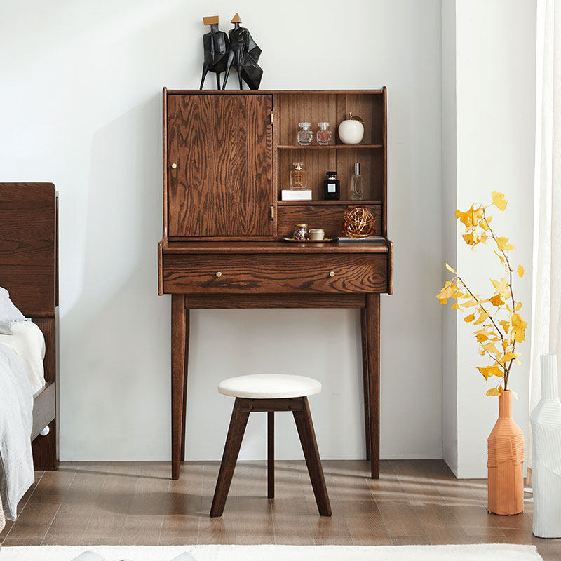 治木工坊实木梳妆台北欧小户户型网红橡木化妆桌带梳妆台
