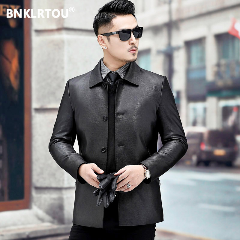 秋款海宁真皮皮衣男皮夹克中长款 山羊皮鹿皮纹翻领男士外套中年