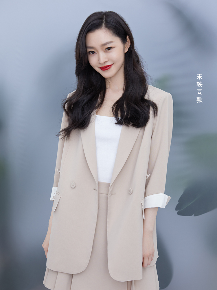 【宋轶明星同款】lily2021夏新款女装百褶西装短裙高腰a字半身裙