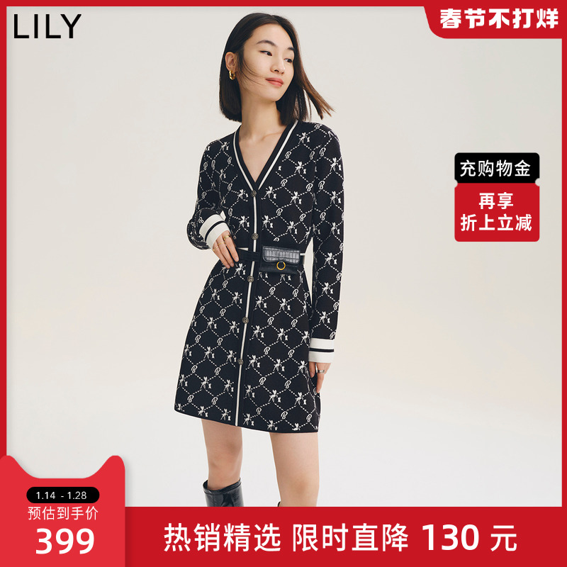 爱打扮(www.idaban.cn)，【LILY迪士尼小鹿斑比系列】LILY2023春新款女装气质针织款连衣裙