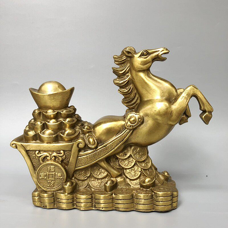 纯铜马拉元宝摆件生肖马车运财招转运摆件
