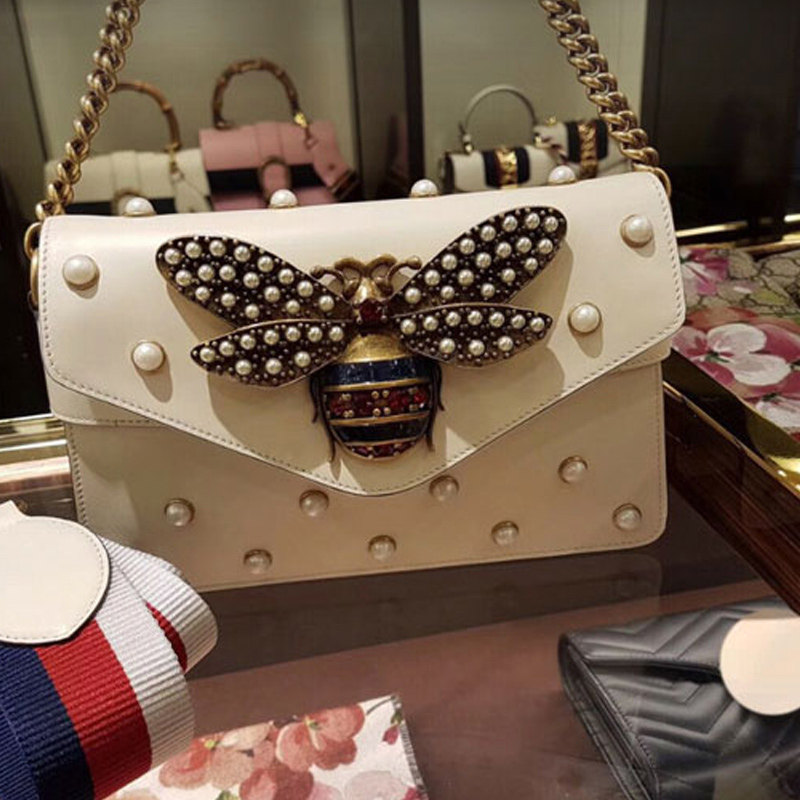 2020新款小ck小蜜蜂包包链条单肩珍珠包真皮时尚女包气质斜挎包潮