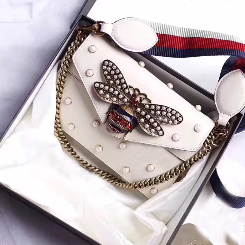 2020新款小ck小蜜蜂包包链条单肩珍珠包真皮时尚女包气质斜挎包潮