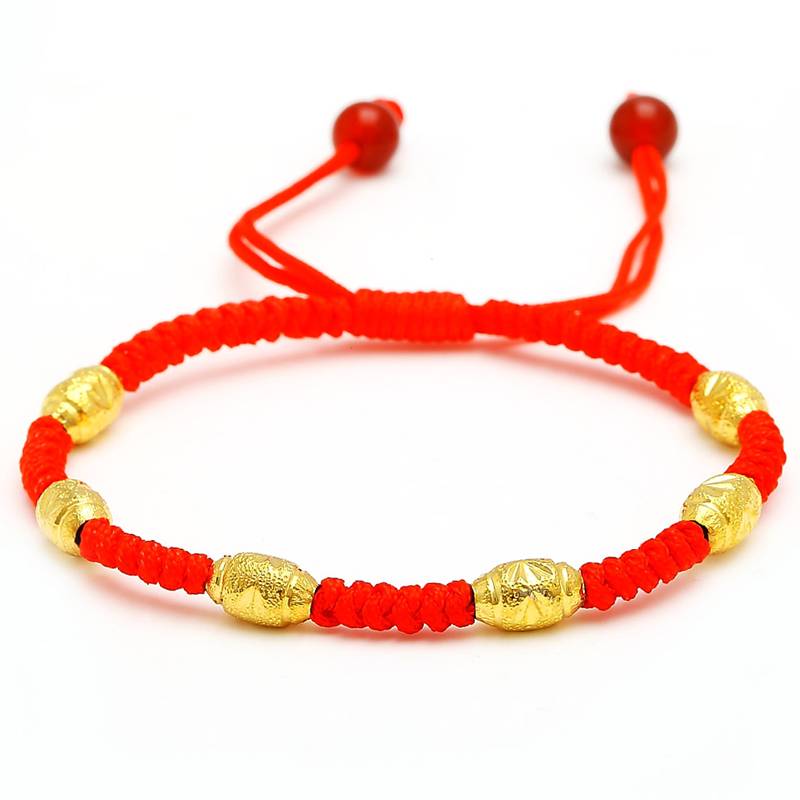 24k黄金转运珠红绳手链男女999足金路路通本命年情侣红绳过年送礼
